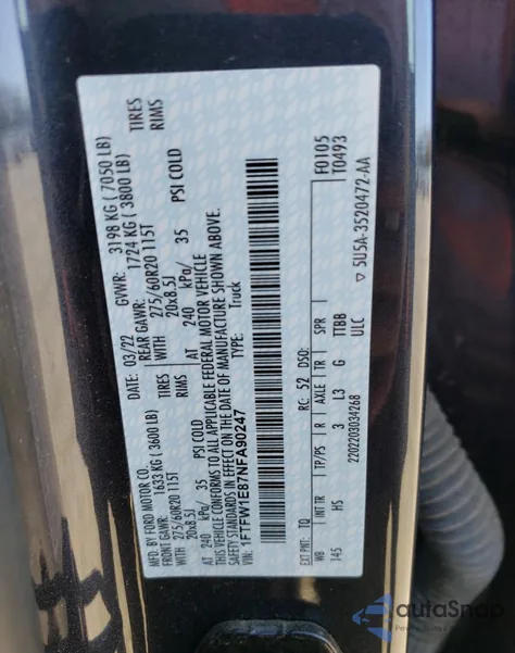 2022 Ford F150 Supercrew from USA, damaged, VIN 1FTFW1E87NFA90247